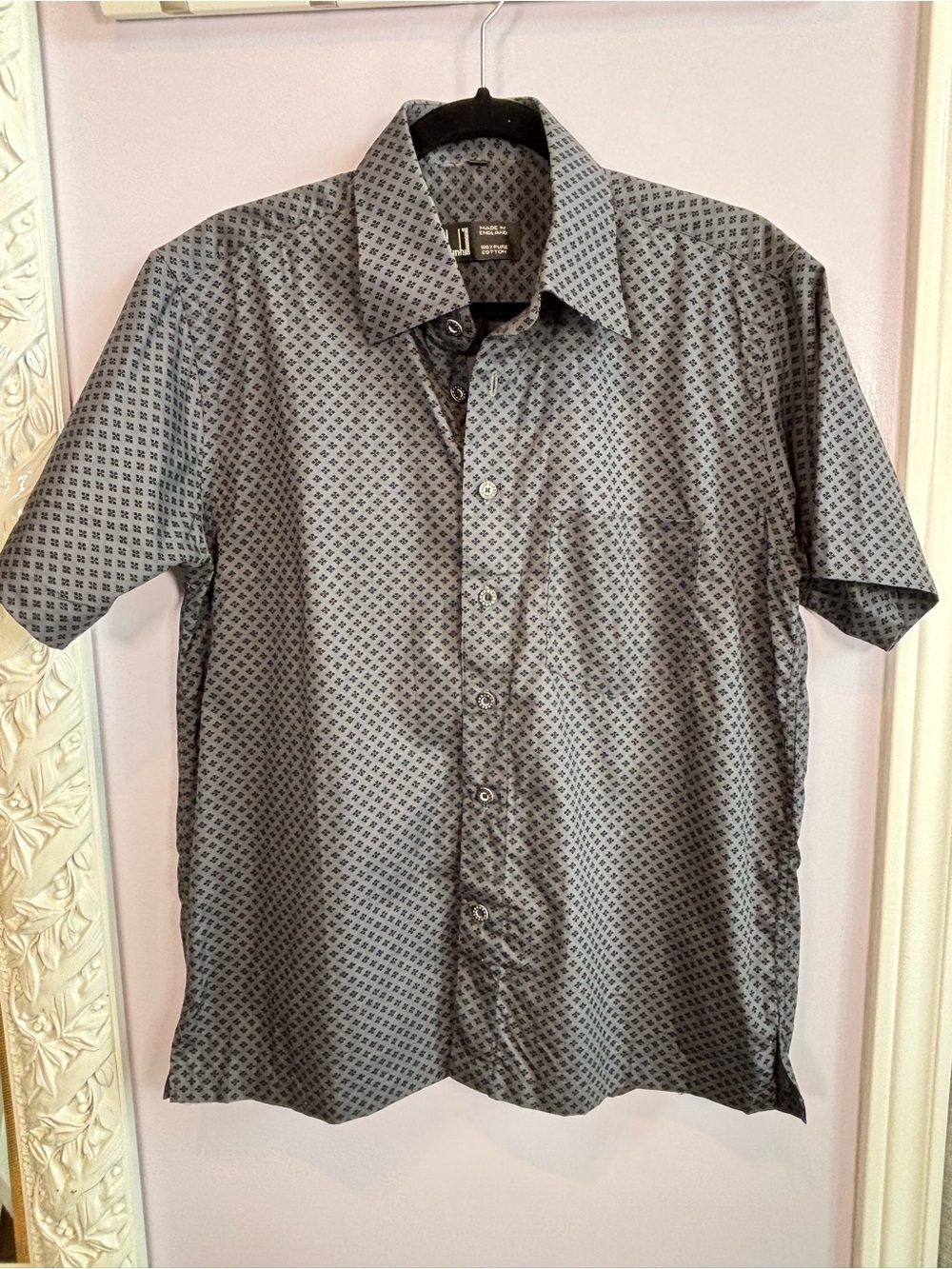 Dunhill Gray Cotton Short Sleeve Button Down Shirt Made in England Size 16